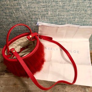 Neely + Chloe Horsehair Ice Bucket Bag in Red